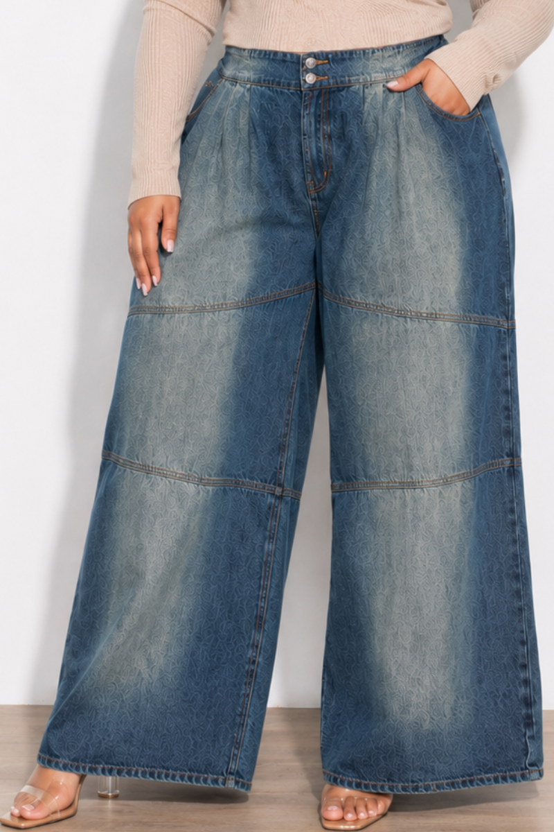 Final Sale Plus Size Baggy Gradient Wide Leg Jeans