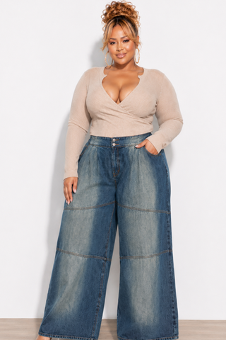 Final Sale Plus Size Baggy Gradient Wide Leg Jeans