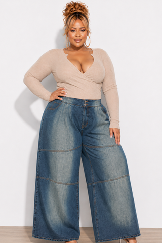 Final Sale Plus Size Baggy Gradient Wide Leg Jeans