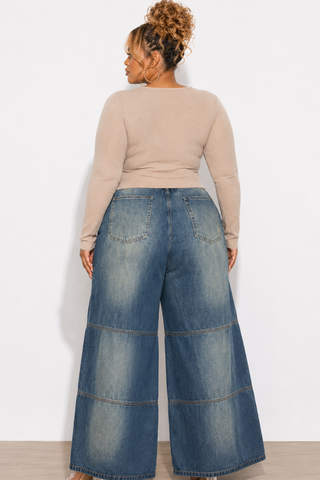Final Sale Plus Size Baggy Gradient Wide Leg Jeans