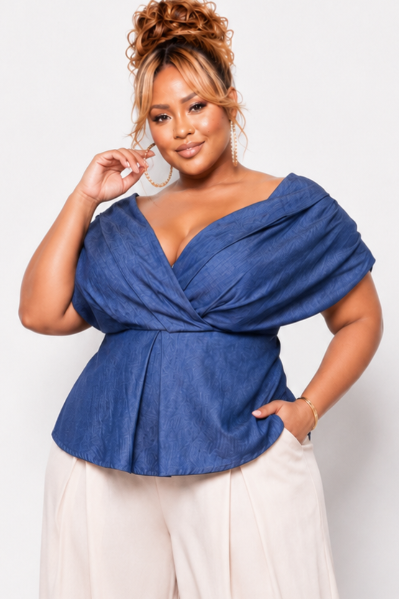 Final Sale Plus Size Pleated Blouse Top in Dark Denim
