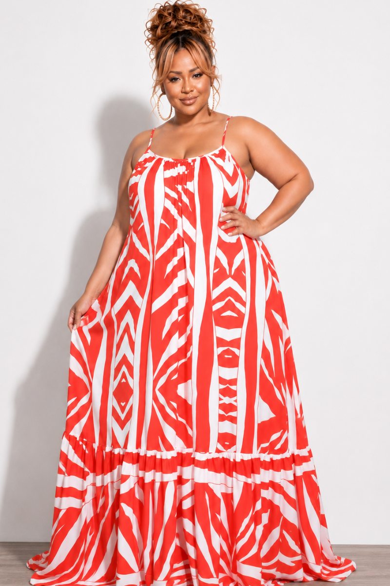 Final Sale Plus Size Maxi Dress in Orange & White Zebra Print