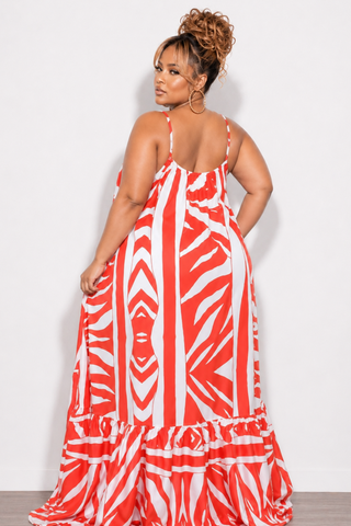 Final Sale Plus Size Maxi Dress in Orange & White Zebra Print