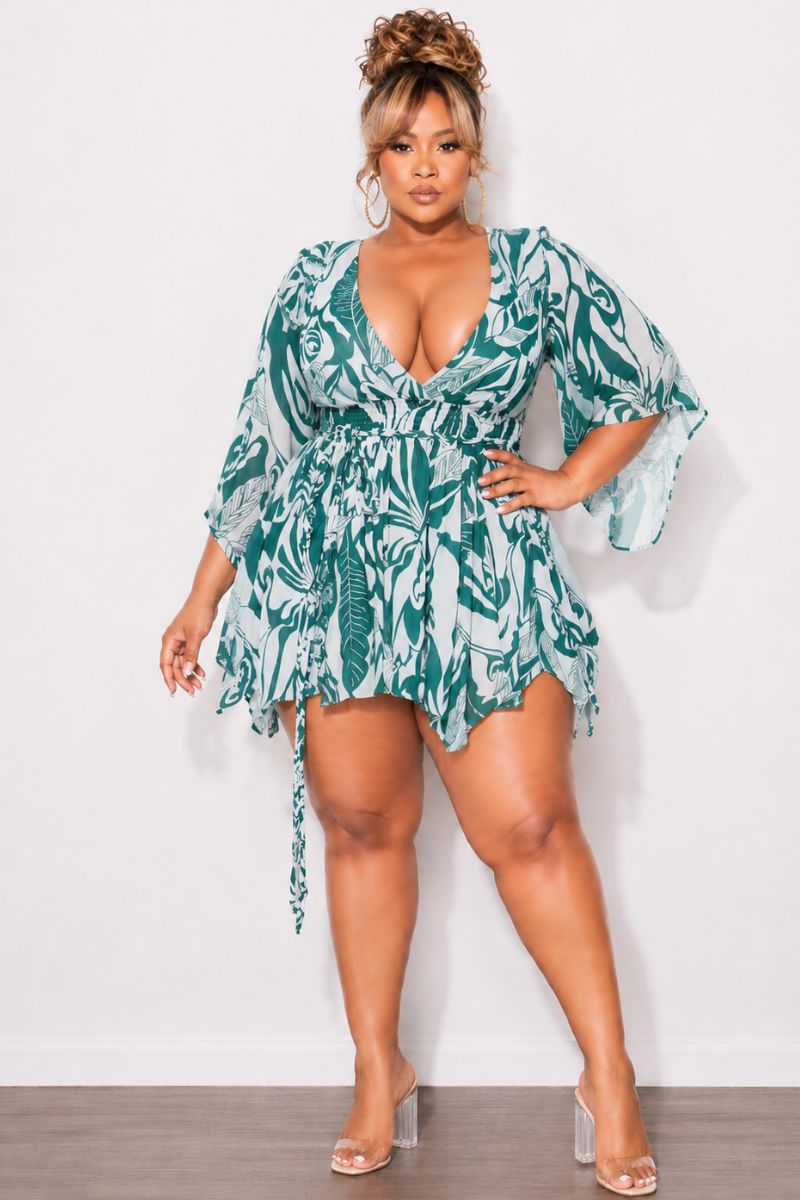 Final Sale Plus Size Smocked Linen Baby Doll Dress in Teal & White – Chic And Curvy