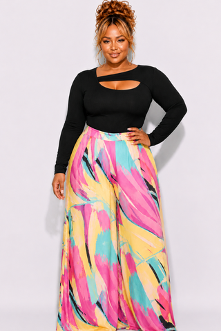 Final Sale Plus Size Ribbed Cut Out Top in Black
