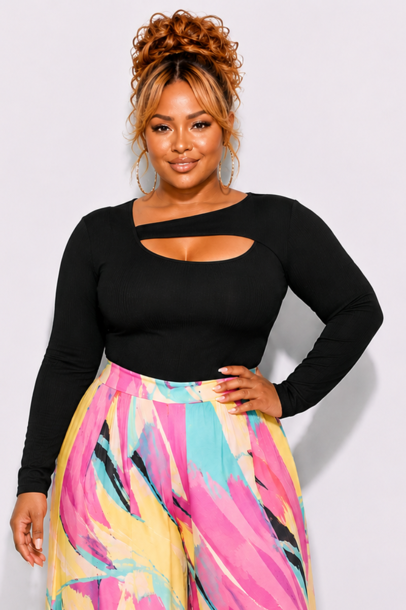 Final Sale Plus Size Ribbed Cut Out Top in Black