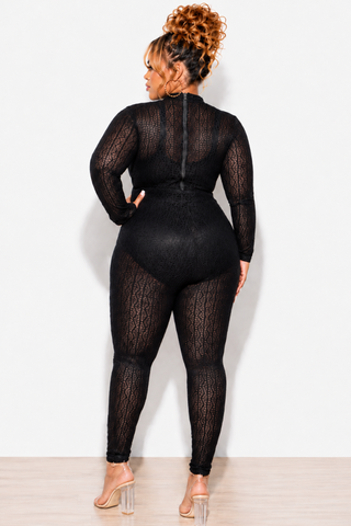 Final Sale Plus Size 2pc Sheer Lace Bodysuit Pants Set in Black (This is a Set)