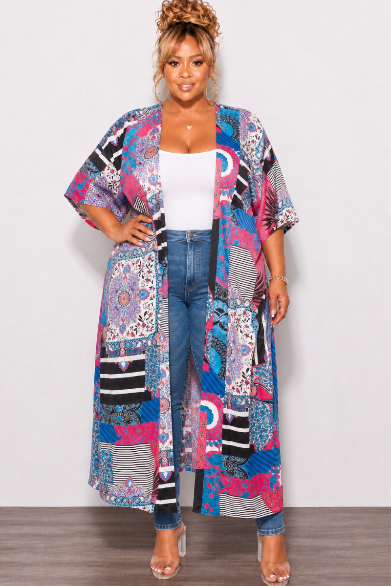 Final Sale Plus Size Plus Size Cardigan in Multi Color Design Print