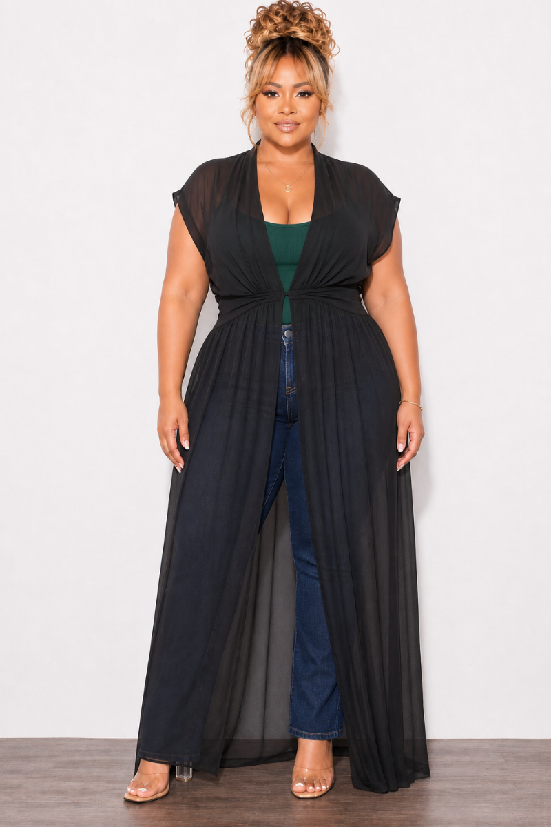 Final Sale Plus Size Goddess Cover Up / Duster in Black Chiffon