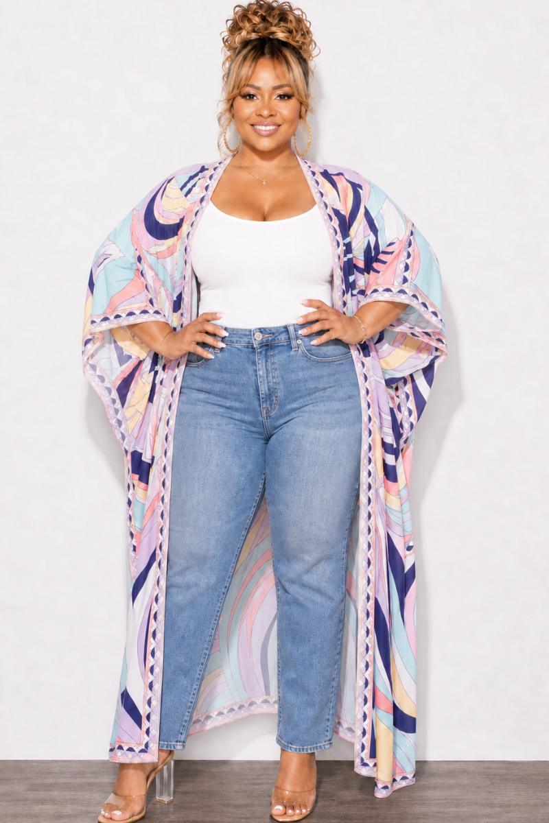 Final Sale Plus Size Caftan in Purple Multi Color Print