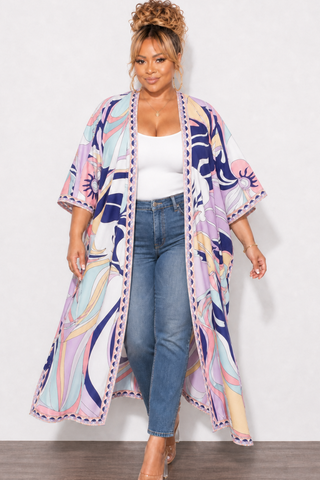 Final Sale Plus Size Caftan in Purple Multi Color Print