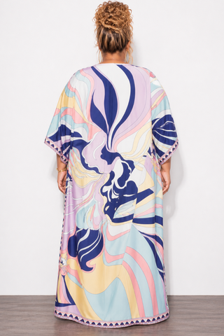 Final Sale Plus Size Caftan in Purple Multi Color Print