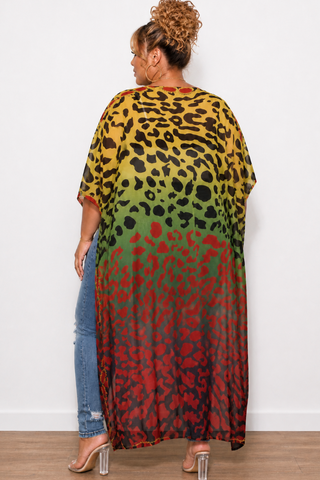 Final Sale Plus Size Caftan in Multi Color Spotted Print - Black Version