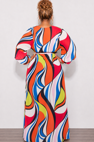 Final Sale Plus Size Sheer Chiffon Duster with Waist Tie and Rhinestone Cuff in Orange Neon Green Royal Blue and White