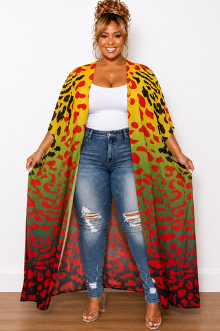Final Sale Plus Size Caftan in Multi Color Spotted Print - Black Version
