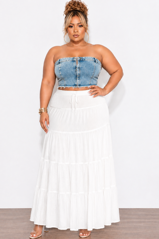 Final Sale Plus Size Button Up Strapless Top in Acid Washed Denim