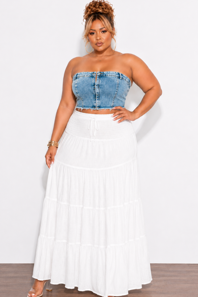 Final Sale Plus Size Maxi Gauze Skirt in White