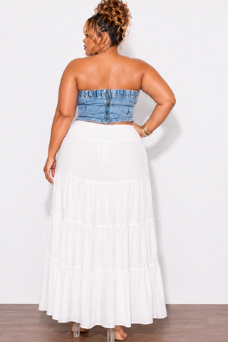 Final Sale Plus Size Button Up Strapless Top in Acid Washed Denim