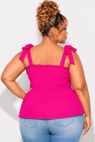 Final Sale Plus Size Smocked Peplum Tank Top in Fuchsia