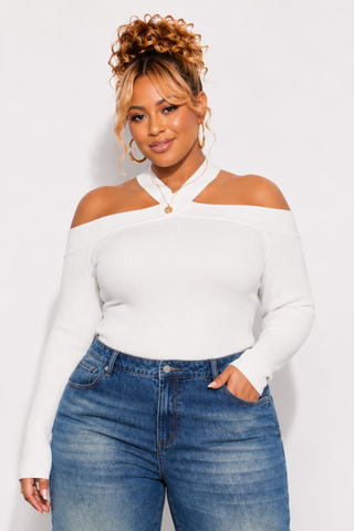 Final Sale Plus Size Off The Shoulder Sweater in Off White