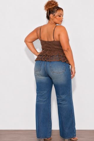 Final Sale Plus Size Lace Halter Top in Brown with Ruffle Middle
