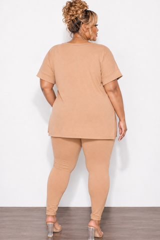 Final Sale Plus Size 2pc V-Neck Tunic Top and Matching Legging Set in Brush Tan