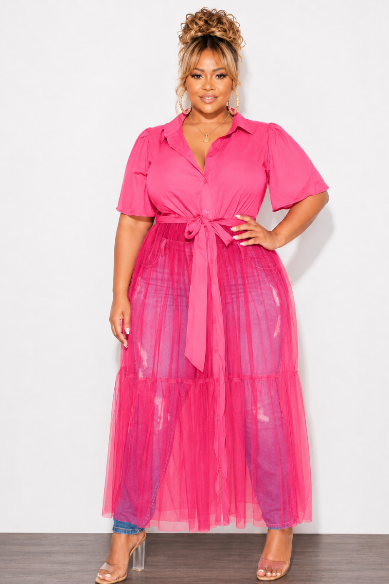 Final Sale Plus Size Top with Sheer Detail in Fuchsia