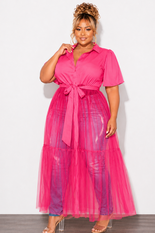 Final Sale Plus Size Top with Sheer Detail in Fuchsia