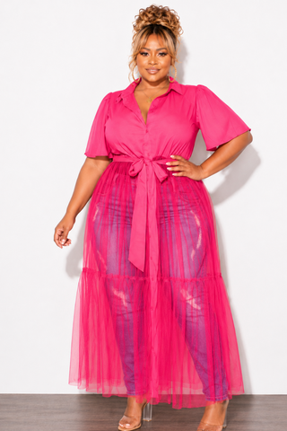 Final Sale Plus Size Top with Sheer Detail in Fuchsia