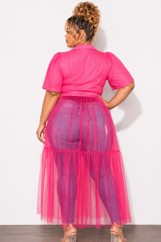 Final Sale Plus Size Top with Sheer Detail in Fuchsia