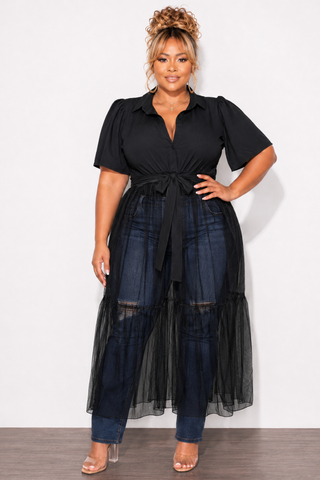 Final Sale Plus Size Top with Sheer Detail in Black