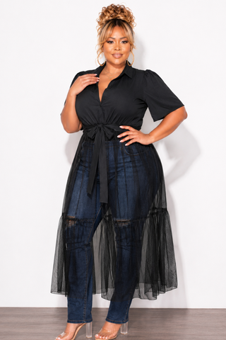 Final Sale Plus Size Top with Sheer Detail in Black
