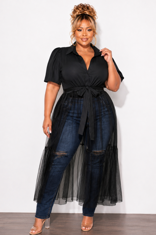 Final Sale Plus Size Top with Sheer Detail in Black