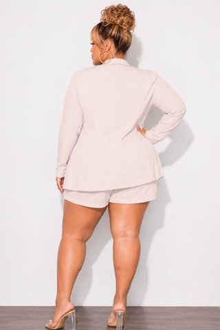 Final Sale Plus Size 2pc Shorts Suit in Tan