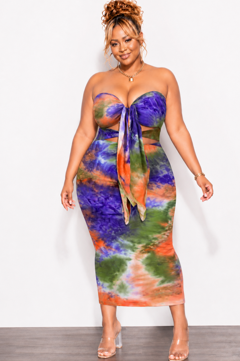 maxi bodycon dress plus size Final Sale Strapless with Double Tie in Orange, Purple, & Olive Tie Dye Valentina Dress - Black hannahfave while the strapless design Size:7-8Y