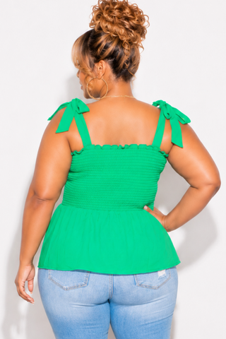 Final Sale Plus Size Smocked Peplum Tank Top in Green