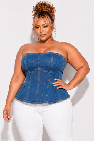 Final Sale Plus Size Strapless Denim Corset Top