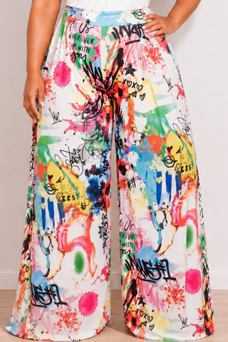 Final Sale Plus Size Palazzo Pants in Multi Color Design Print