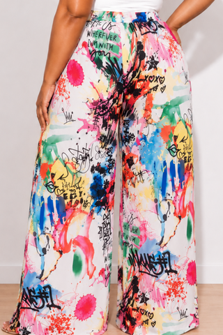 Final Sale Plus Size Palazzo Pants in Multi Color Design Print