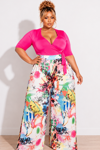Final Sale Plus Size Palazzo Pants in Multi Color Design Print