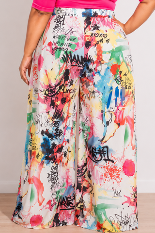 Final Sale Plus Size Palazzo Pants in Multi Color Design Print