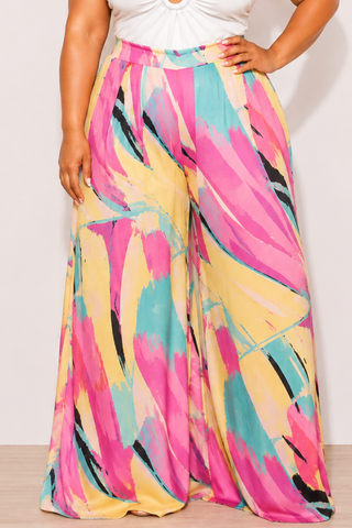 Final Sale Plus Size Palazzo Pants in Multi Color Brush Stroke Print