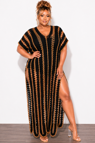 Final Sale Plus Size Crochet Cover Up in Black & Tan