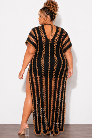 Final Sale Plus Size Crochet Cover Up in Black & Tan