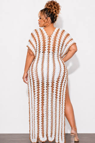 Final Sale Plus Size Crochet Cover Up in White & Tan