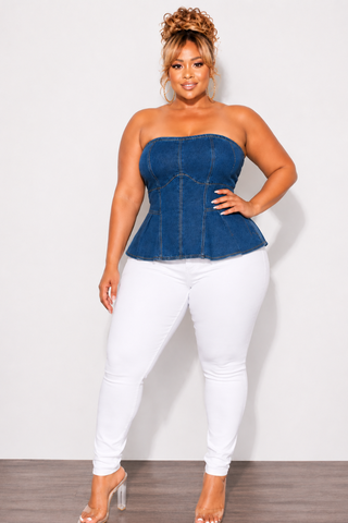Final Sale Plus Size Strapless Denim Corset Top