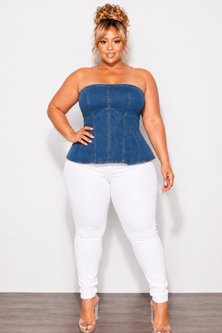 Final Sale Plus Size Strapless Denim Corset Top