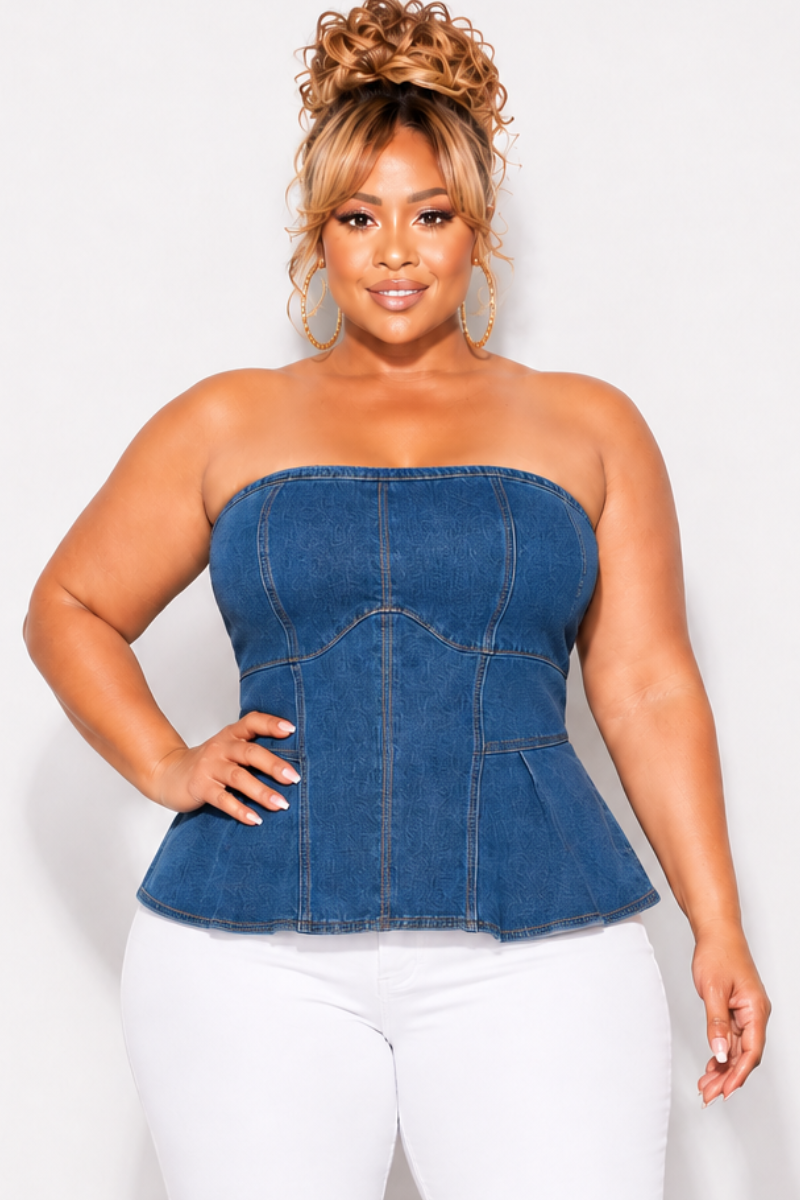 Final Sale Plus Size Strapless Denim Corset Top