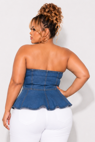 Final Sale Plus Size Strapless Denim Corset Top