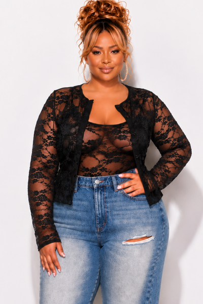 Final Sale Plus Size Cami And Cardigan 2 Piece Lace Set – Chic And